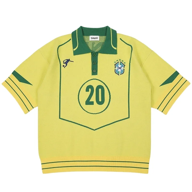 Maillot Brésil à Manches , Tricot Décontracté Style Vintage Football, Polo, Pull-over, Haut en Maille Jersey